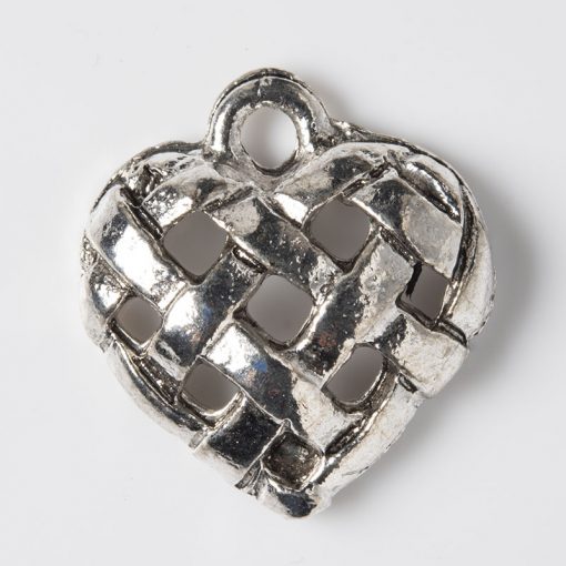 Pewter Charm – Hearts with cross hatched pattern